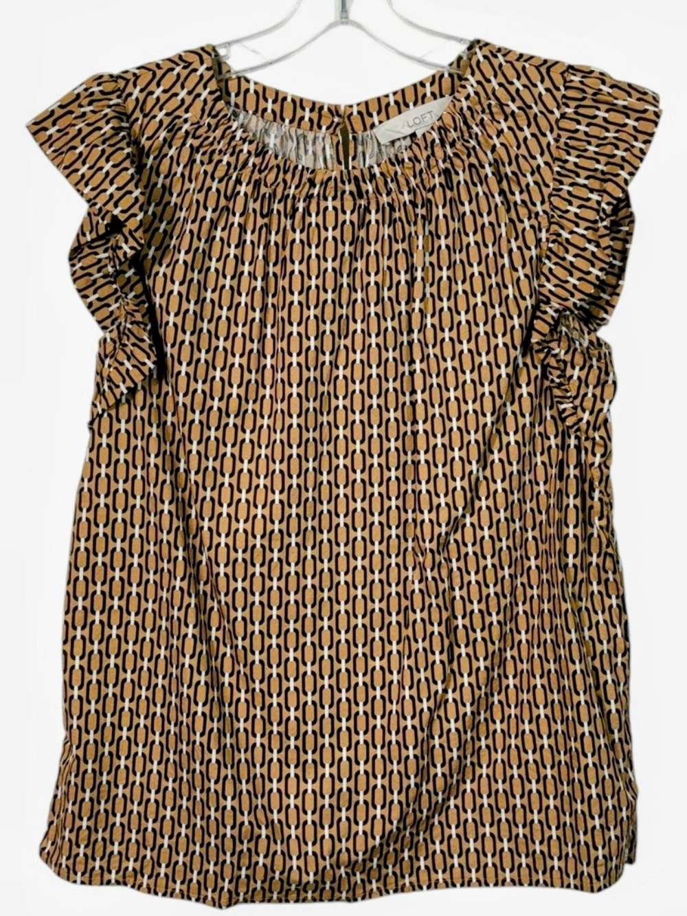 LOFT Geometric Pattern Flutter Sleeve Women's Top